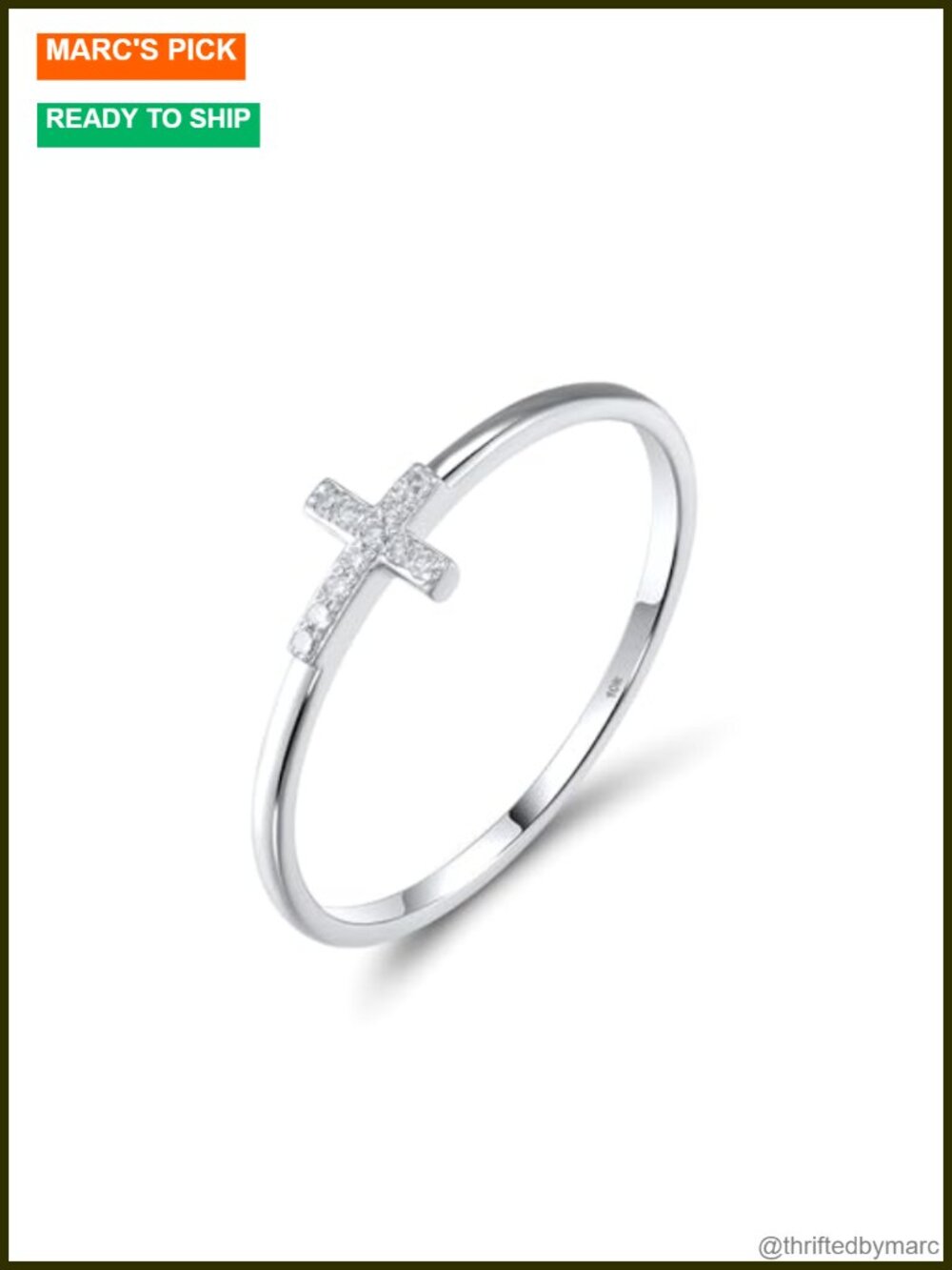10K Solid Gold Genuine Diamond Cross Ring Size 7 Dainty Women's Fine Jewelry